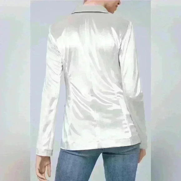 White House Black Market Silver Velvet Long Line Blazer Size Small NWT - Picture 2 of 13